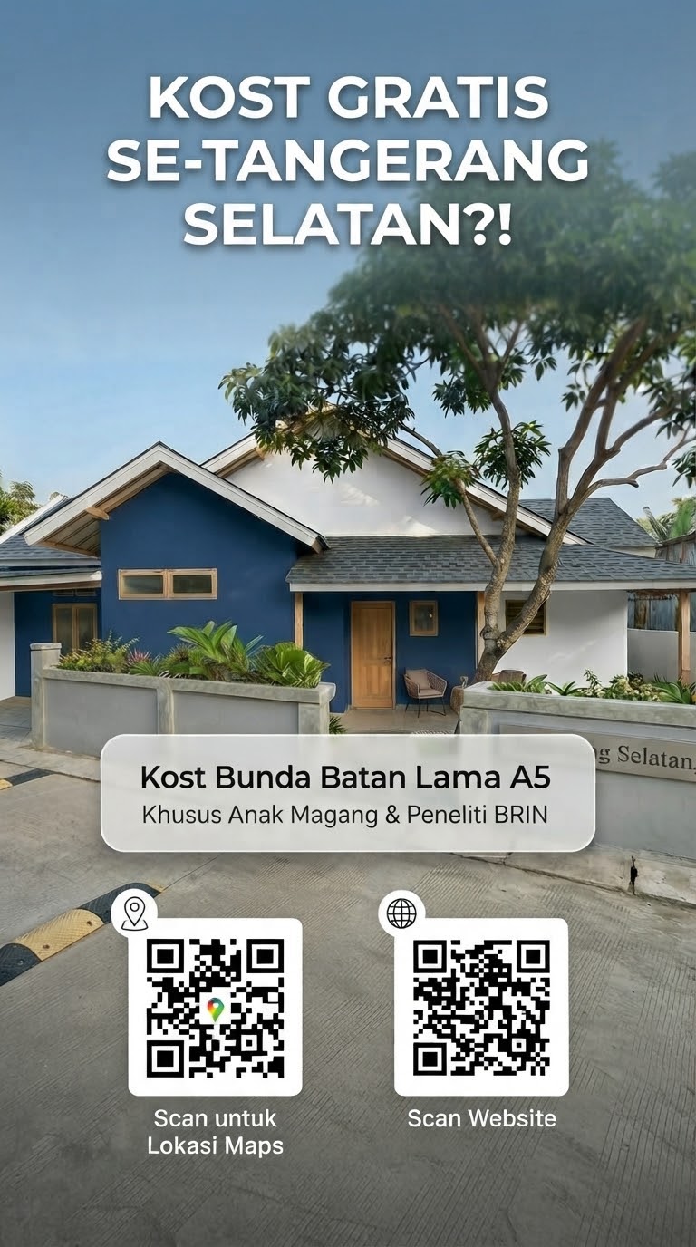 Poster Kost Gratis Se-Tangerang Selatan di Kost Bunda John Batan Lama A5 dekat BRIN Puspiptek